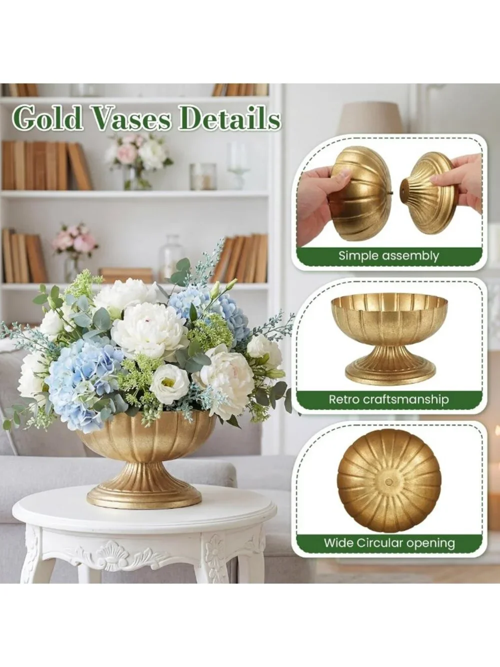 Elegant Vintage Gold Compote Vases for Wedding Centerpieces - 8.5